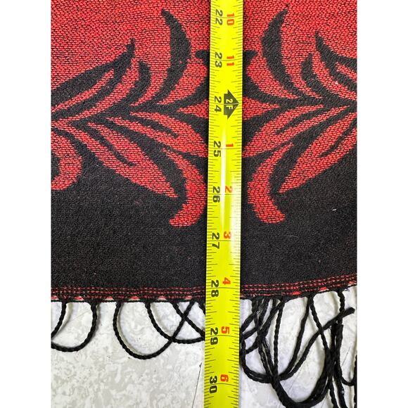 Cashmere Feel Boho Wrap Shawl Reversible Black Red Floral Black Fringe Soft Warm - Picture 8 of 8
